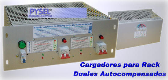 Cargadores automaticos inteligentes con detector de fallas para baterias montaje en rack 19" dobles o simples 12v 24v 